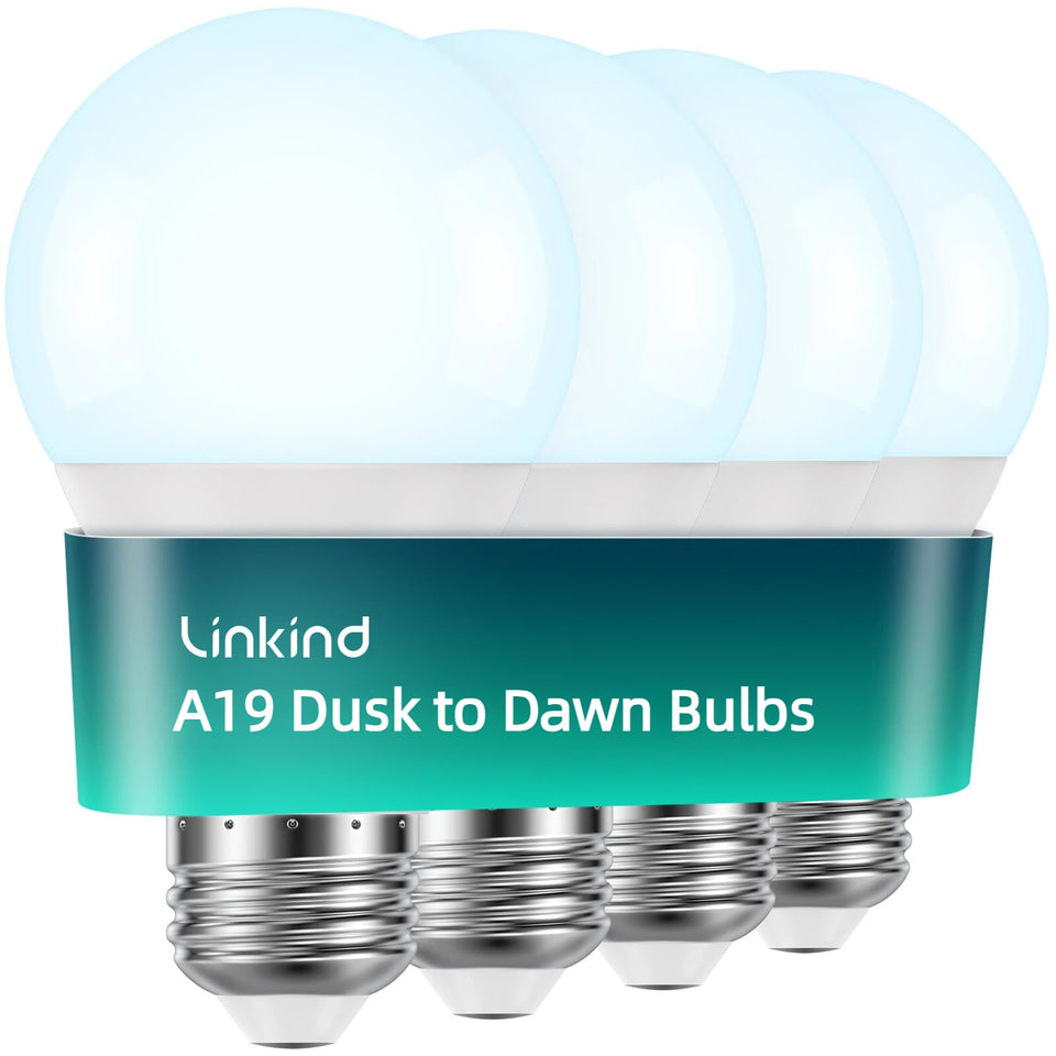 Linkind dusk-to-dawn outdoor bulb illuminating a porch automatically