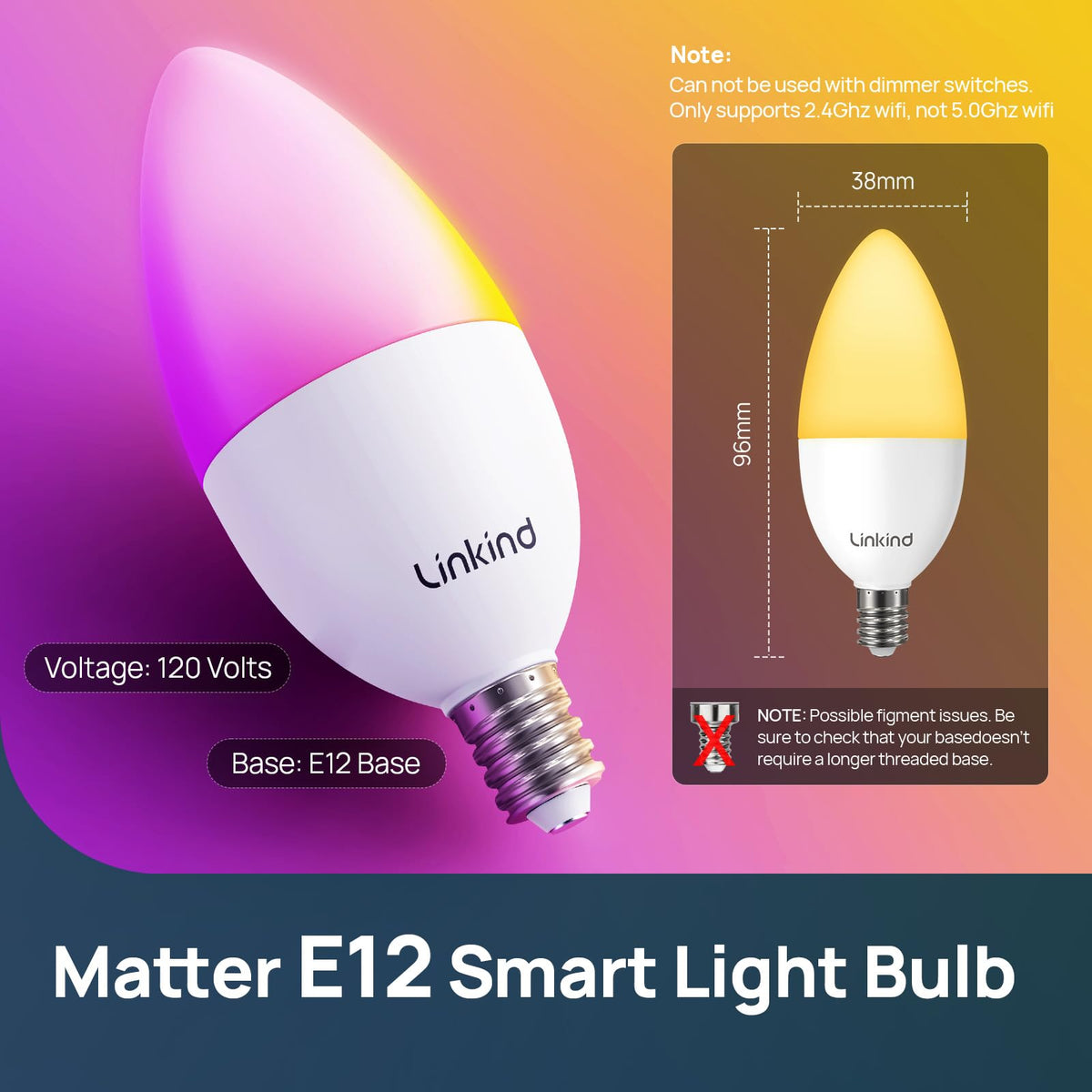 Linkind Matter smart bulb in chandelier demonstrates compact E12 design for elegant fixtures.