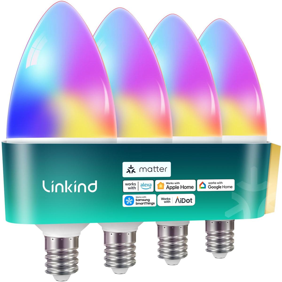 Linkind Matter smart bulbs pack four for versatile home lighting with customizable color and brightness.