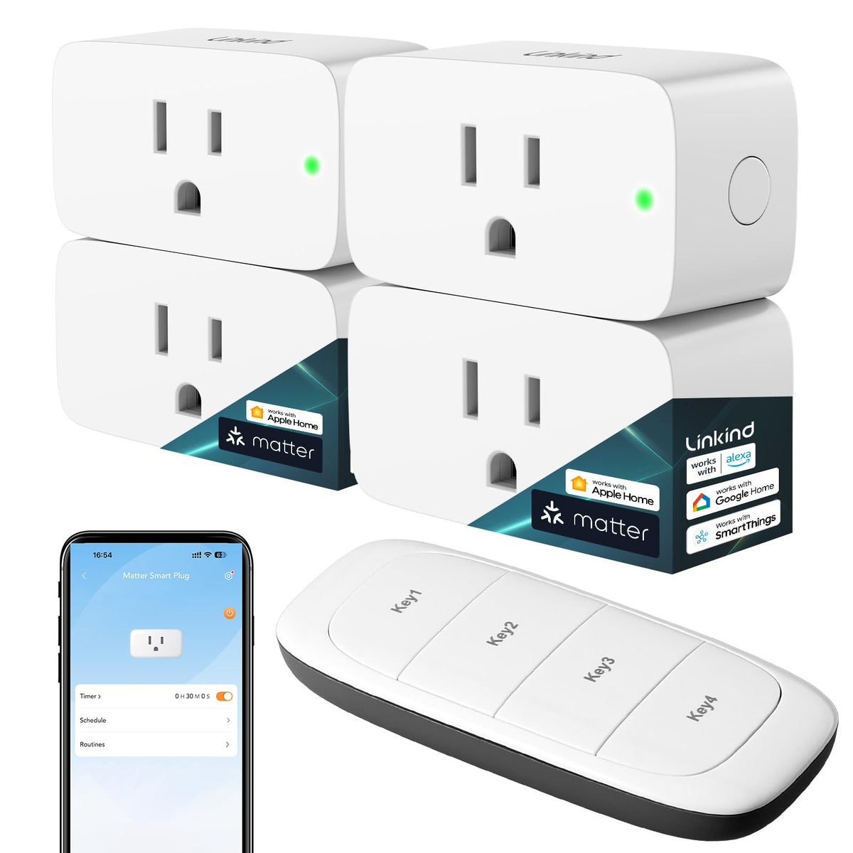 Linkind Matter Smart Plug front view highlighting compact, space-saving design.