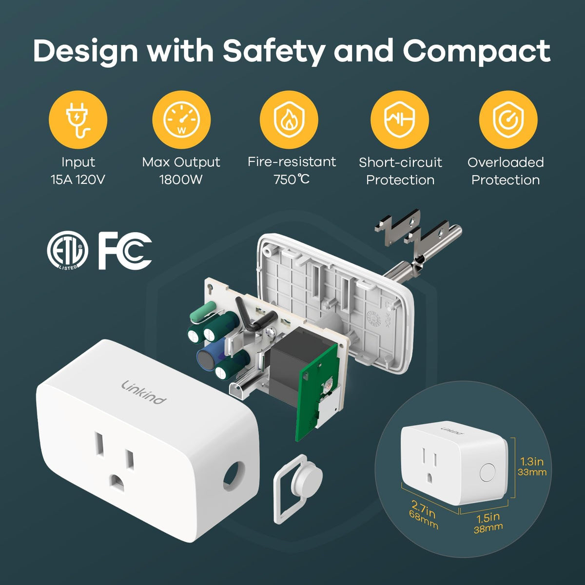 Compact design of Linkind Matter Smart Plug fitting neatly on a power strip