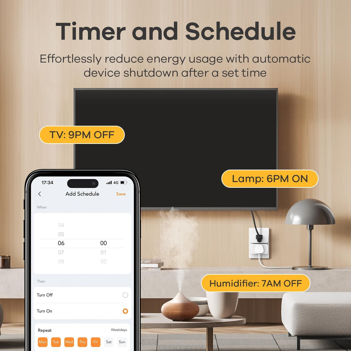 Remotely switch devices on or off via Linkind Matter plug.