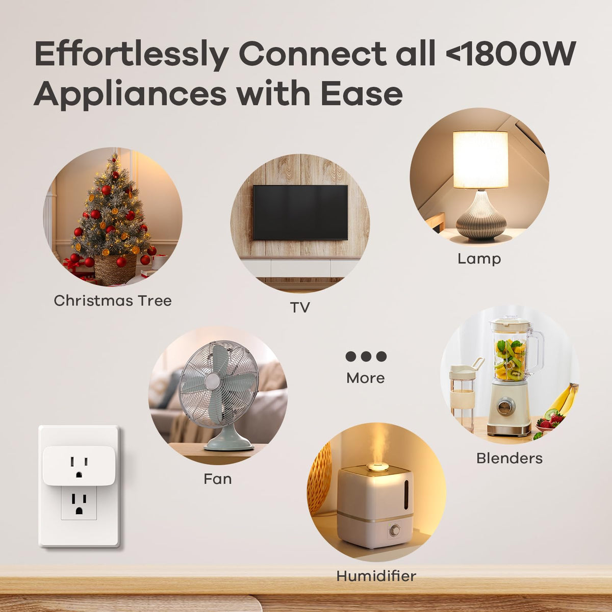 Compact design fits crowded outlets on Linkind Matter plug.