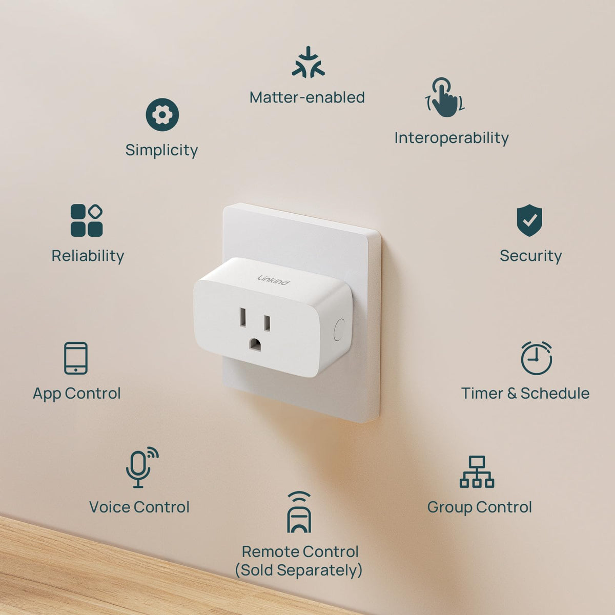 Linkind Matter Smart Plug scheduling timer in action near a lamp.