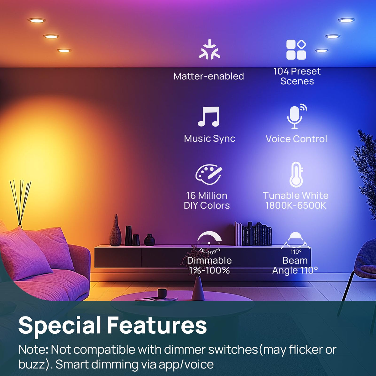 Linkind Matter BR30 in a recessed lighting setup with accessible control