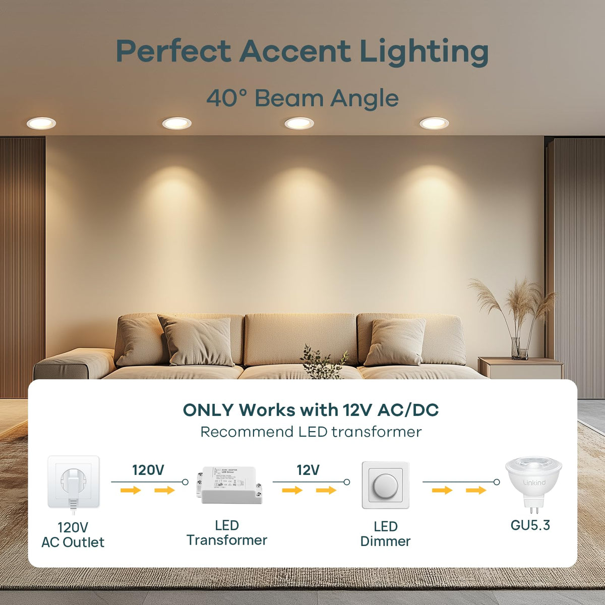 Linkind MR16 LED bulb 640lm for bright, uniform color rendering