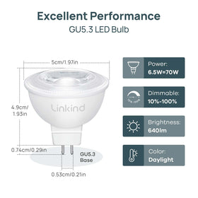 Linkind MR16 LED bulb daylight 5000K for vivid display lighting.