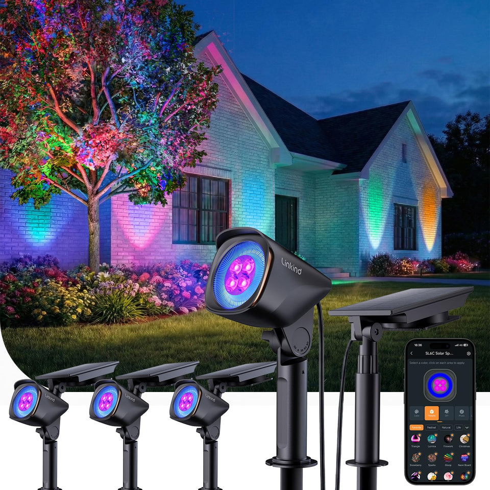 Linkind SL6C dual-ring beam highlights garden features with customizable lighting.