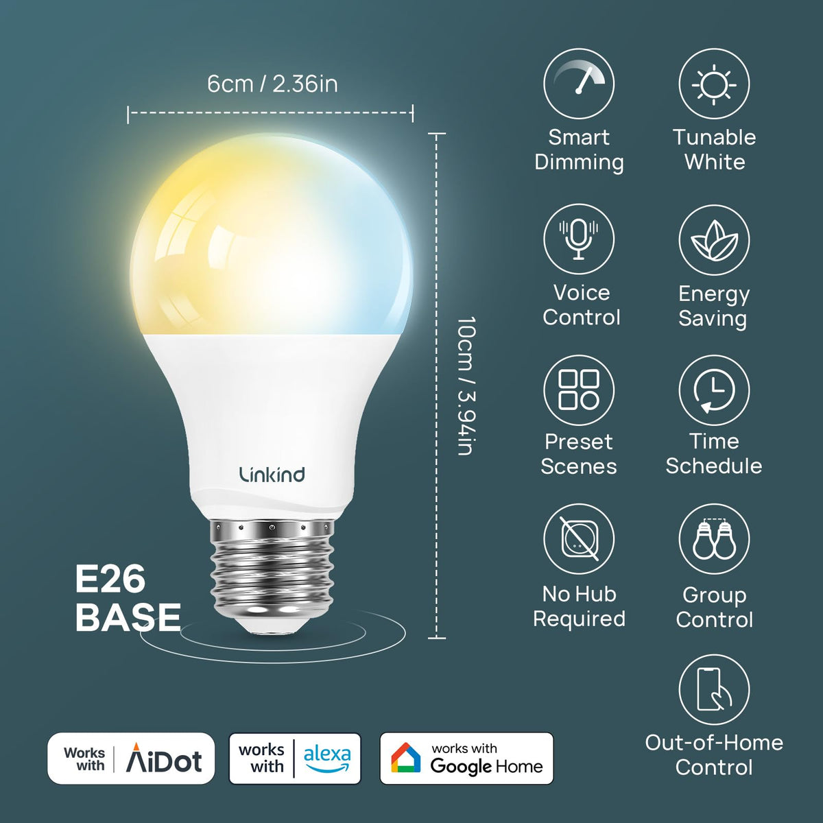 Linkind Smart Bulb connected via 2.4GHz WiFi and Bluetooth.