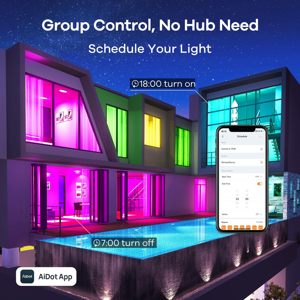 A19 E26 base fits standard fixtures and connects through 2.4GHz Wi‑Fi.