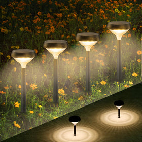Linkind 8-pack solar lights along a pathway cast warm white glow
