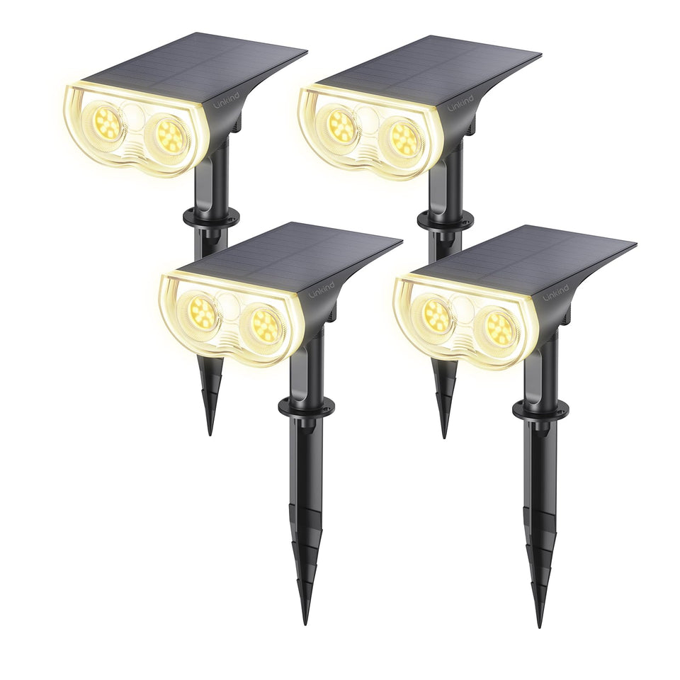 Linkind StarRay dusk-to-dawn spotlight, front view for safe garden lighting.