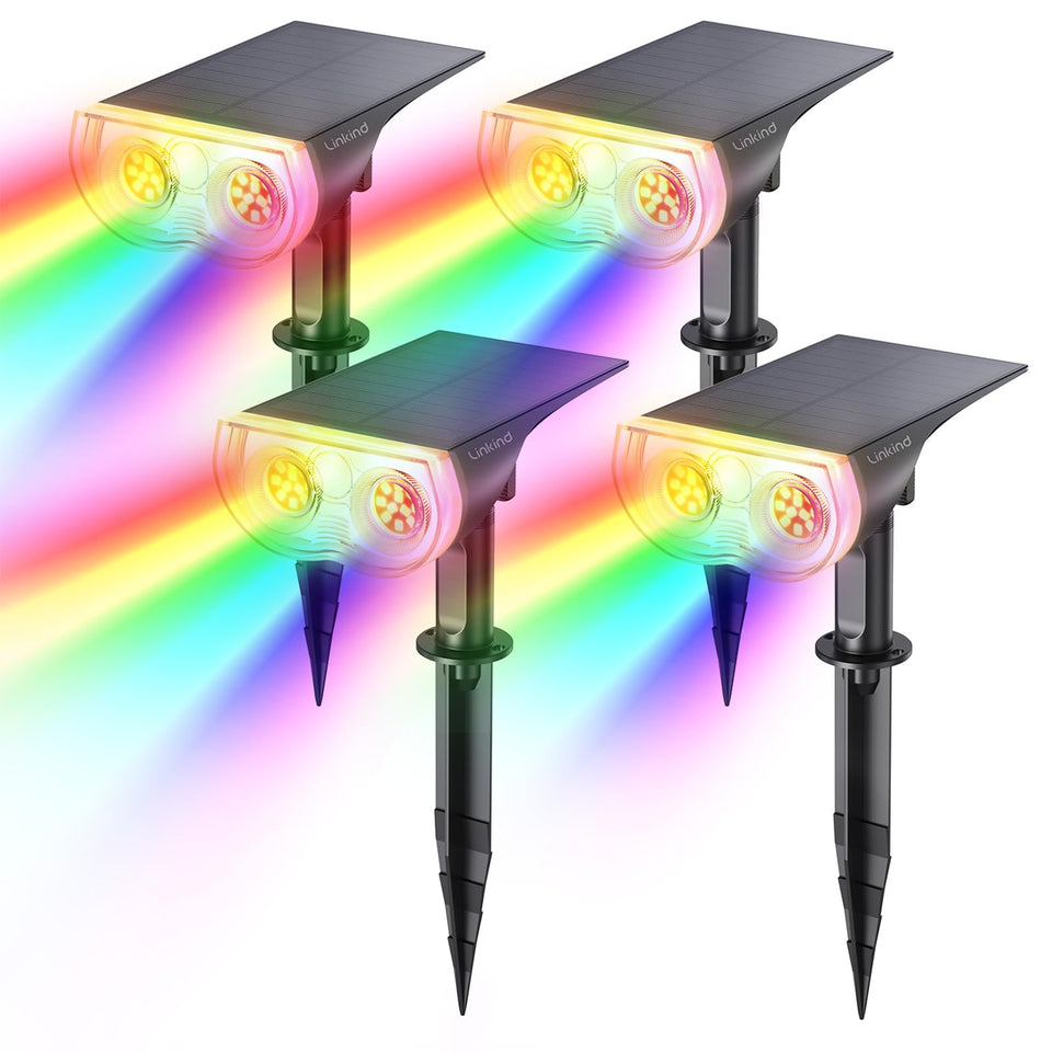 Linkind StarRay RGB solar spotlights pack illuminates gardens with vibrant color