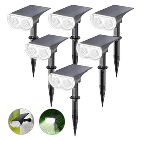 Linkind StarRay solar spotlights outdoors with ground mount for landscape lighting.