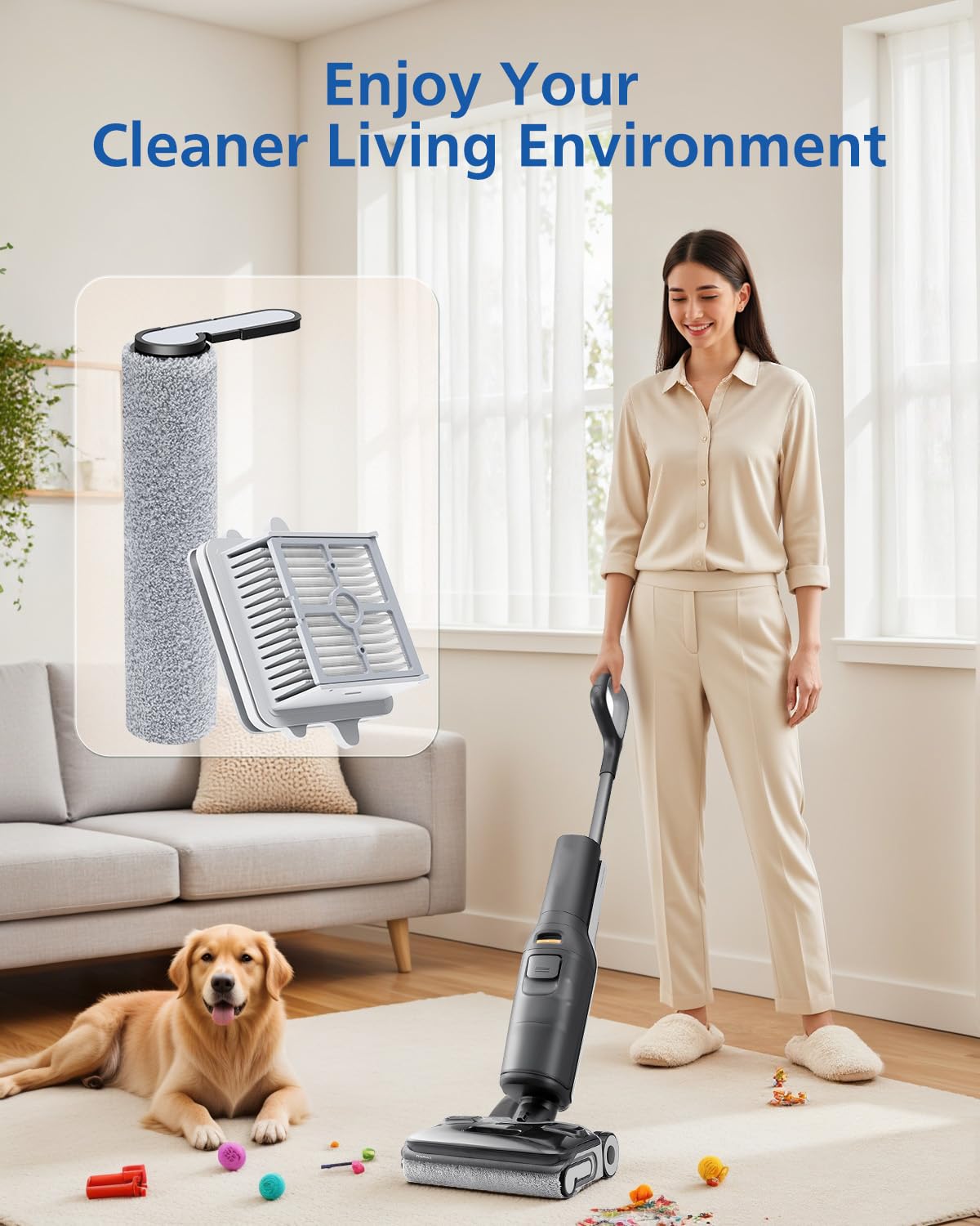 LINNIW F25 cleaning brush included for easy maintenance after vacuuming.