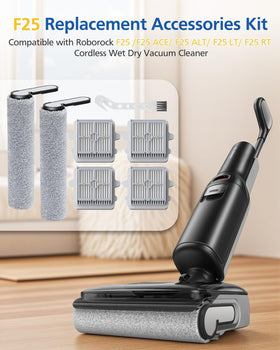 LINNIW F25 HEPA filter pack highlights strong dust capture and allergen reduction.