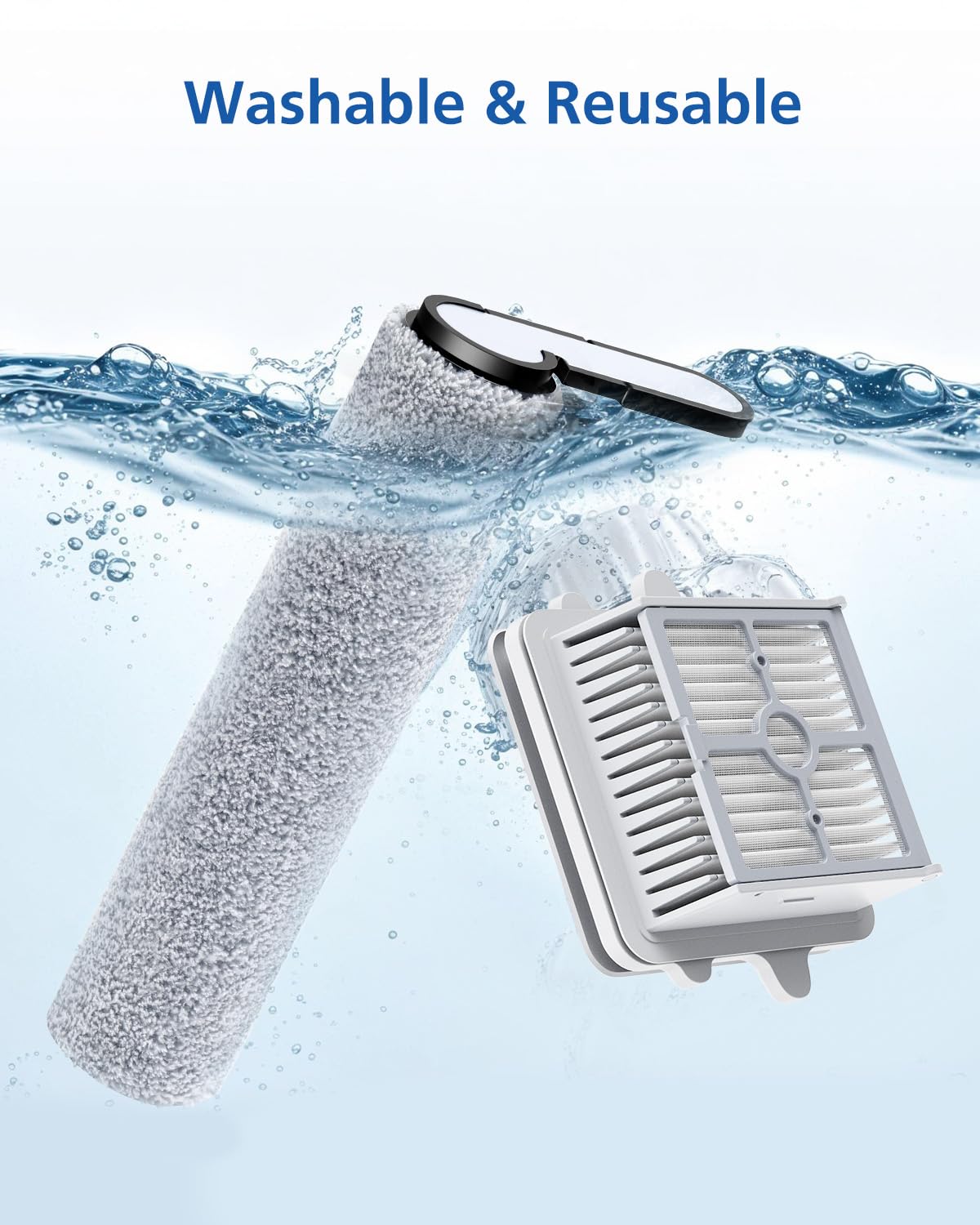 LINNIW F25 roller brush close-up demonstrates reinforced plastic and microfiber materials.