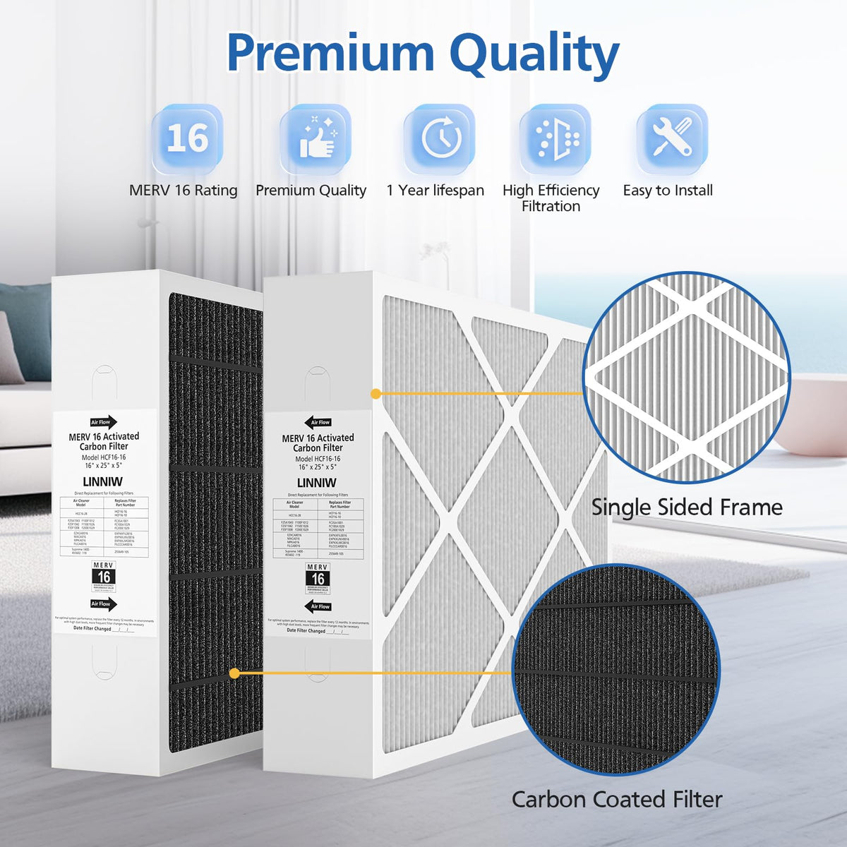One-pack LINNIW X6672 packaging includes a replacement filter for easy handling.