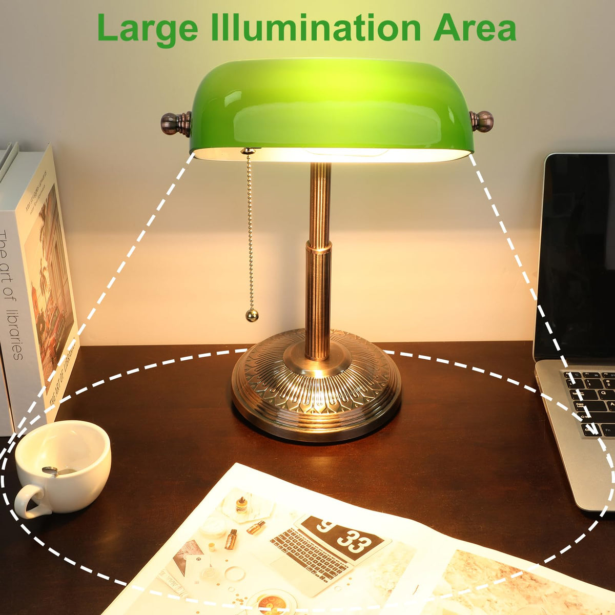 LINNMON Bankers Desk Lamp pull chain switch for easy on/off control