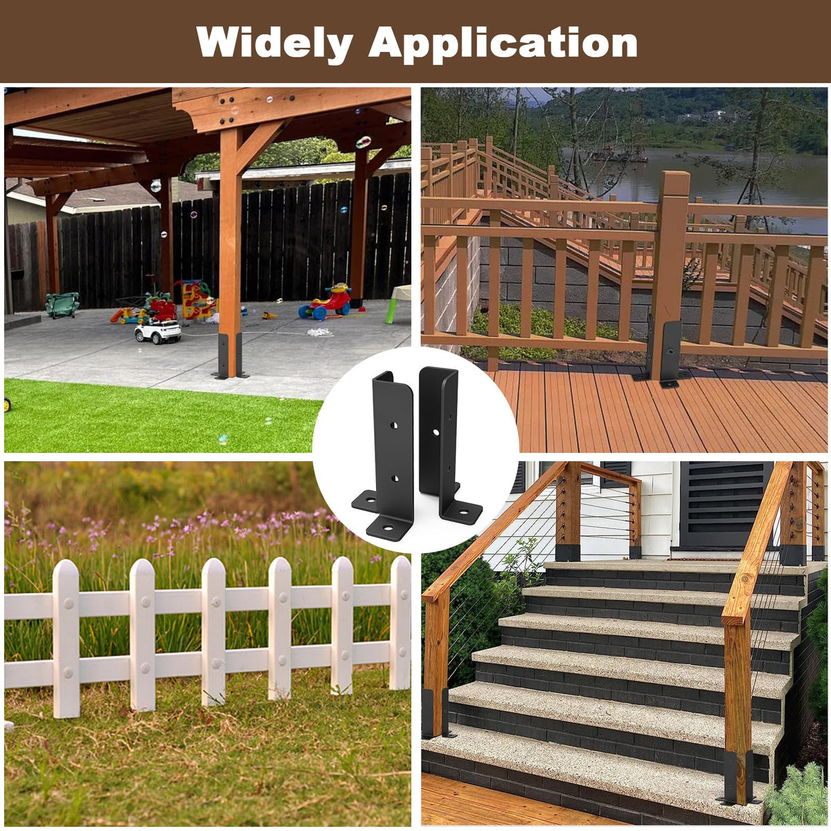 Linone 4-pcs packaging image showing heavy-duty, adjustable deck post anchors.