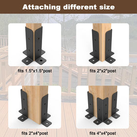 Linone deck porch post support base ready for securing a wooden post on a deck.