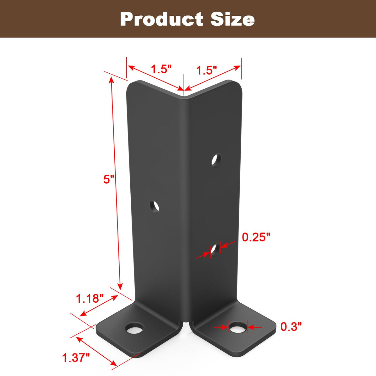 Linone half-column base brackets installed on a wooden post for deck support.