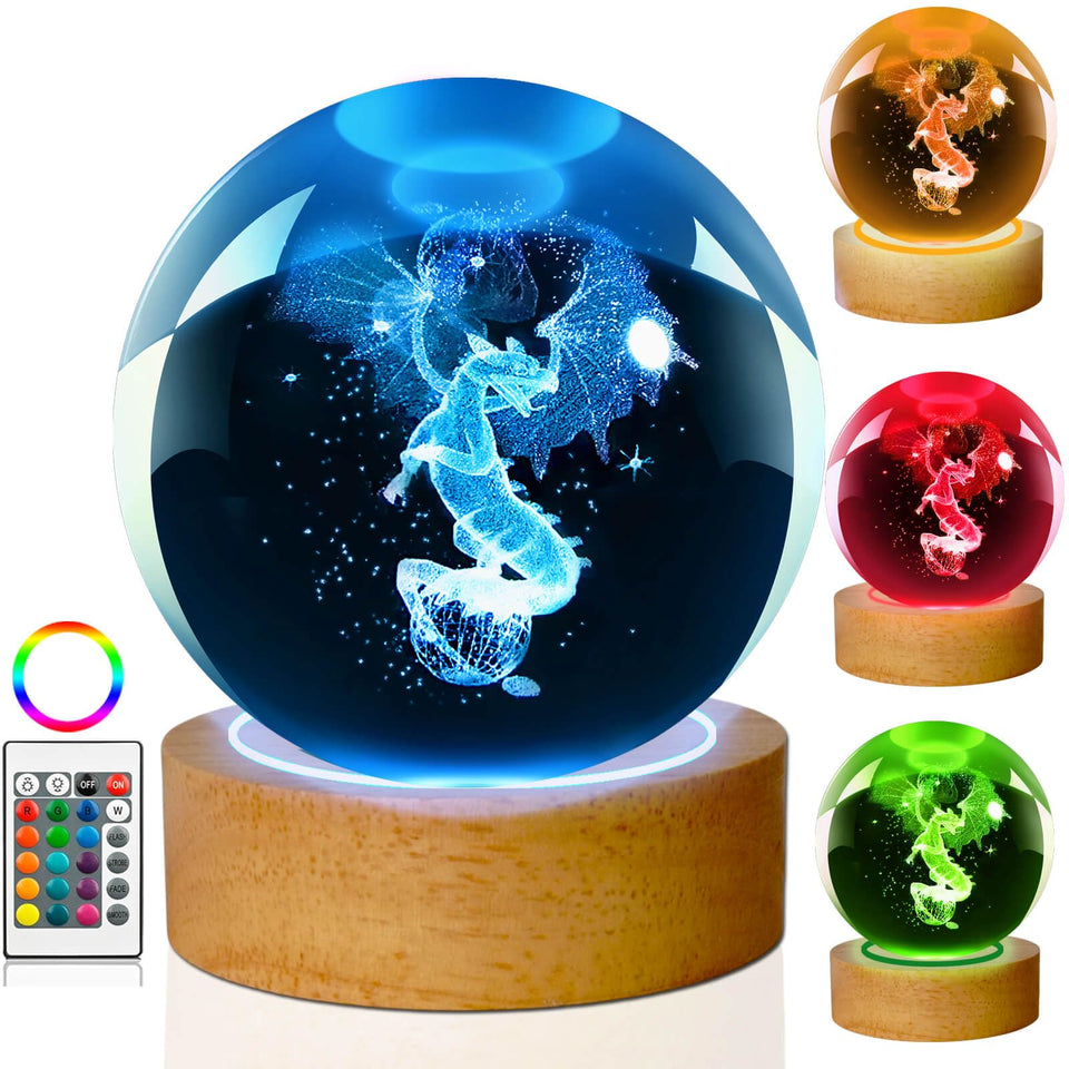 LINSINA Dragon Table Lamp with 3D crystal ball for vivid ambient lighting.