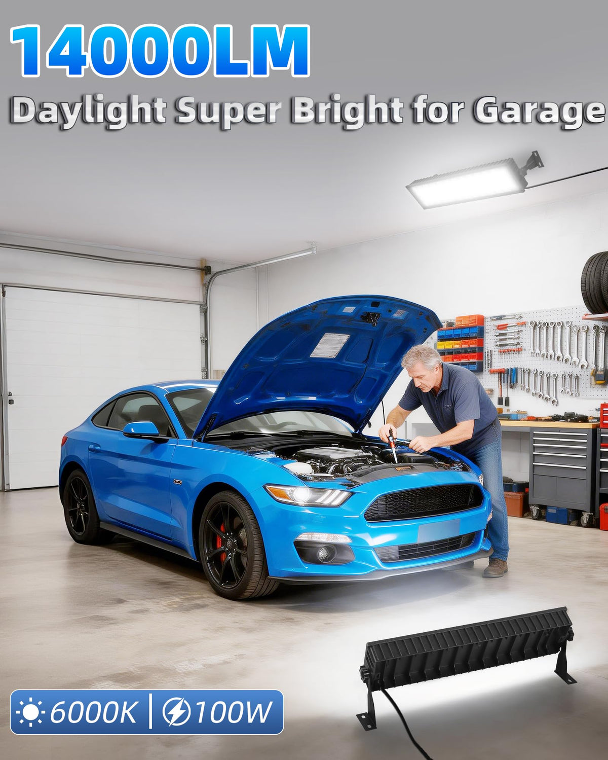Linstaine 100W LED Shop Light side angle highlights wide 120° beam