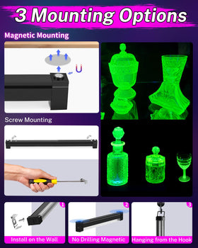 Linstaine black light bar magnetic mounting for quick installation.