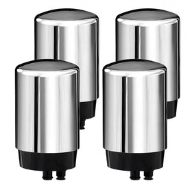 Linsuely four-pack faucet filters in chrome for clean water.