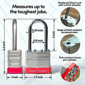 Lion Locks hardened-steel padlock with thick shackle for rugged outdoor use.