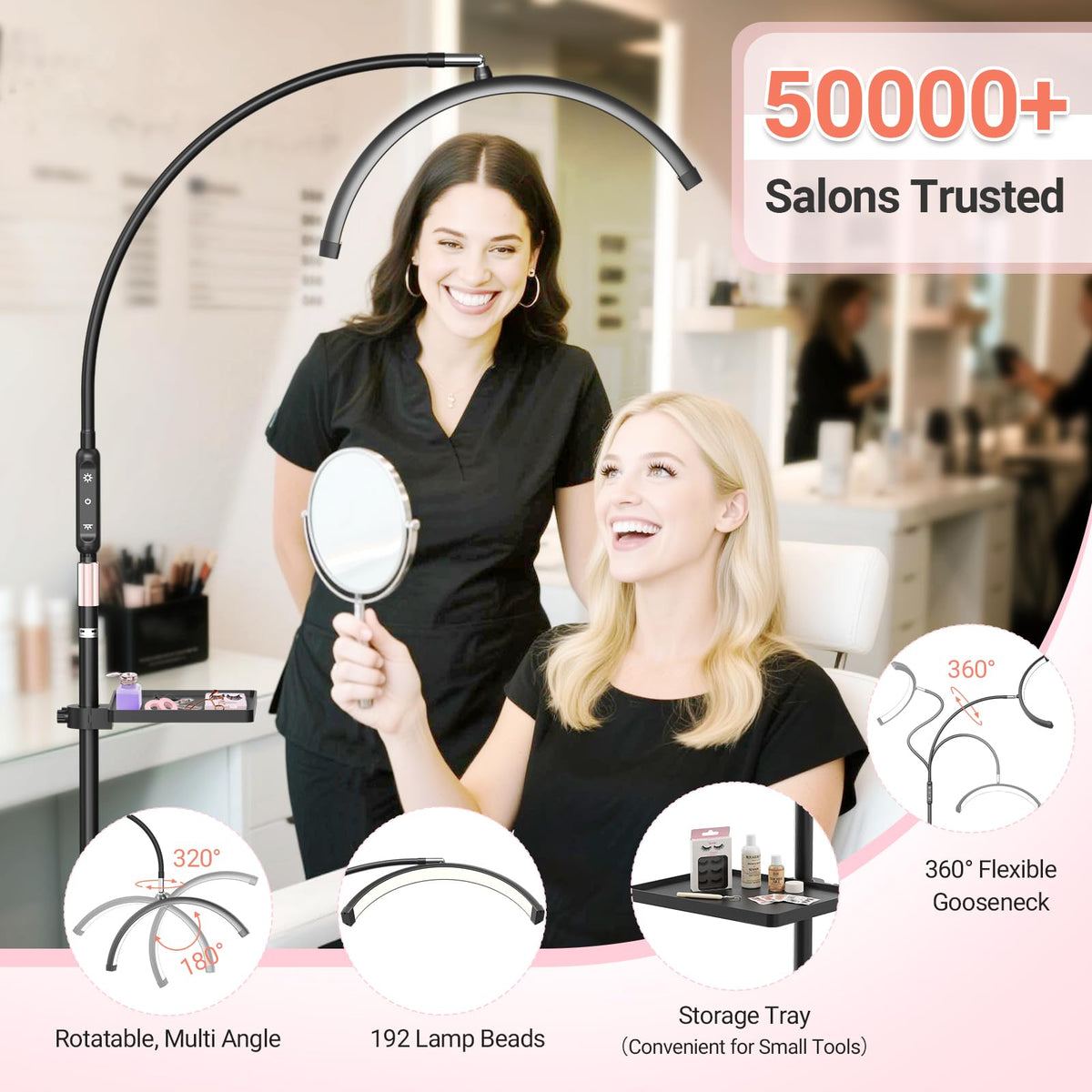 LIONVISON Half Moon Lash Light in a salon setting for eyelash extensions