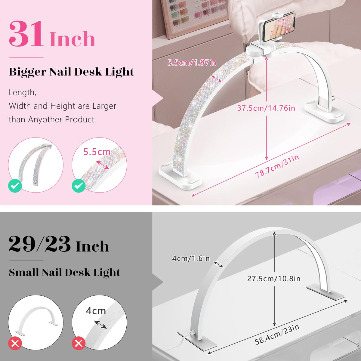 LIONVISON nail lamp with phone holder keeps reference materials within reach