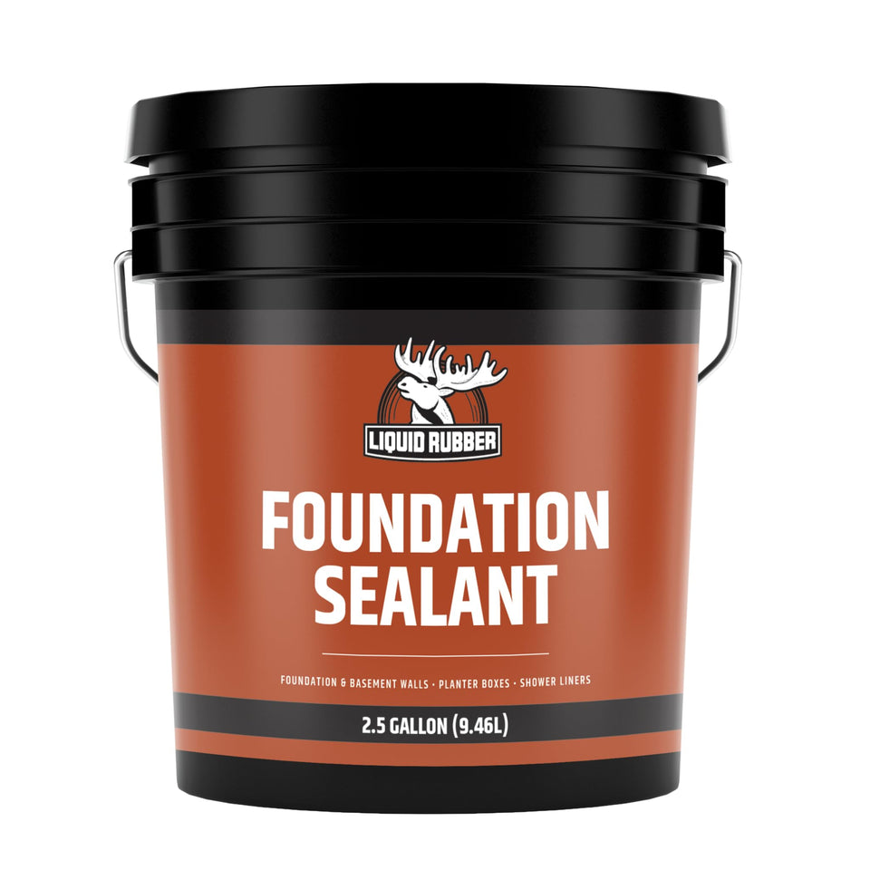 Liquid Rubber basement sealer bottle pour protects foundations from leaks.