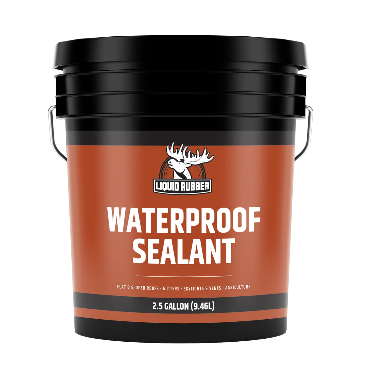 Liquid Rubber 2.5-gallon bottle shown for durable waterproofing.