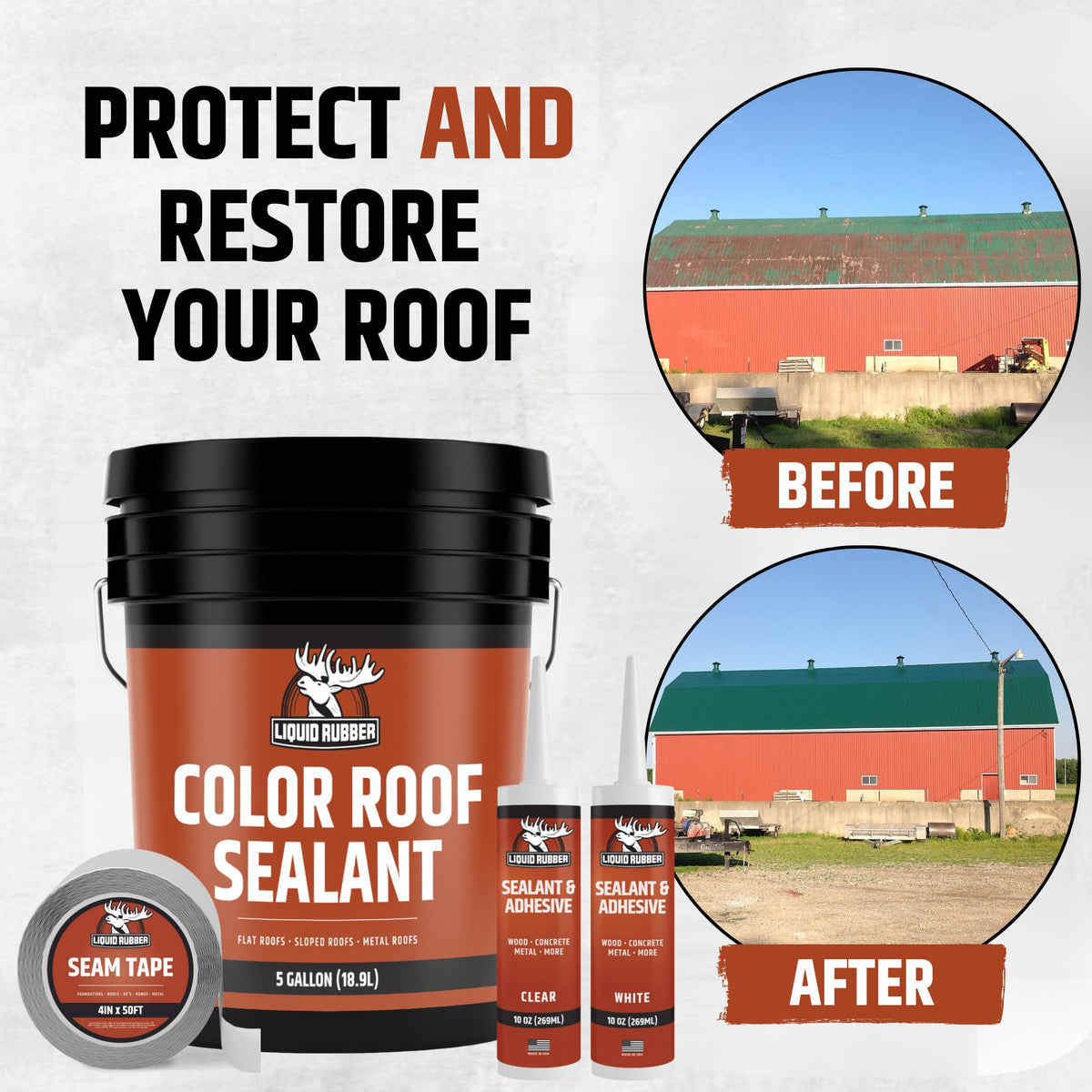 Liquid Rubber Color Roof Sealant applying with a roller for even coverage.