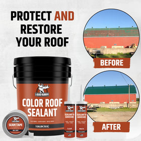 Liquid Rubber Color Roof Sealant applying with a roller for even coverage.