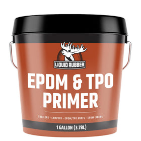 Liquid Rubber EPDM Primer 1-gallon bottle shown for basecoat prep and adhesion.