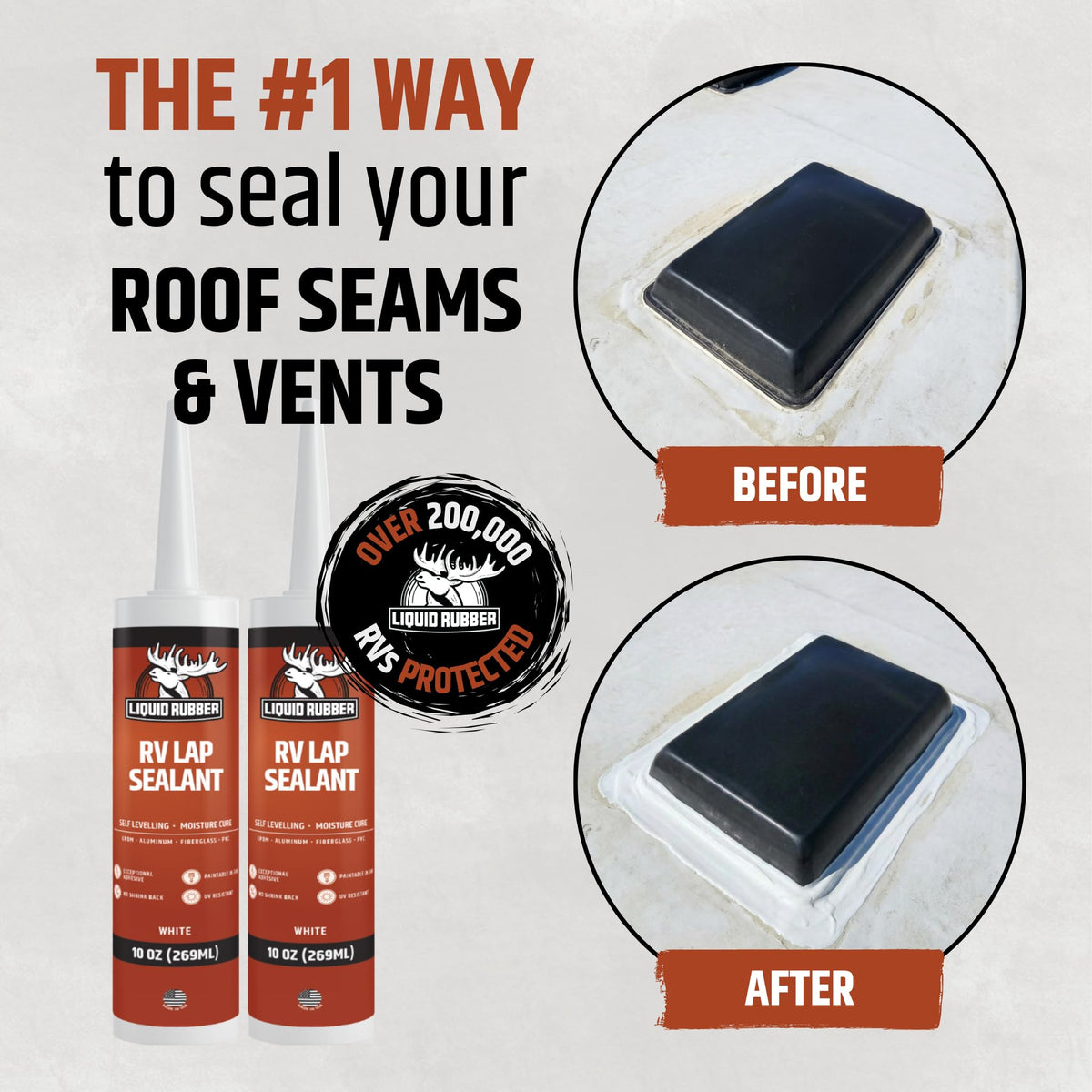 Bead application of Liquid Rubber RV Lap Sealant demonstrates self-leveling flow for a smooth roof seal