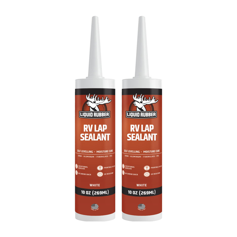 Liquid Rubber RV lap sealant tube ready for rooftop horizontal seams.