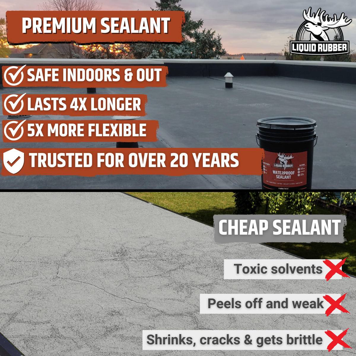 Liquid Rubber sealant being brushed on to create a flexible roof coating.