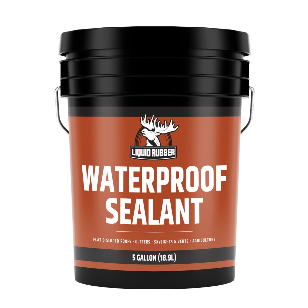 Liquid Rubber waterproof sealant bottle ready for DIY roof repair and sealing.