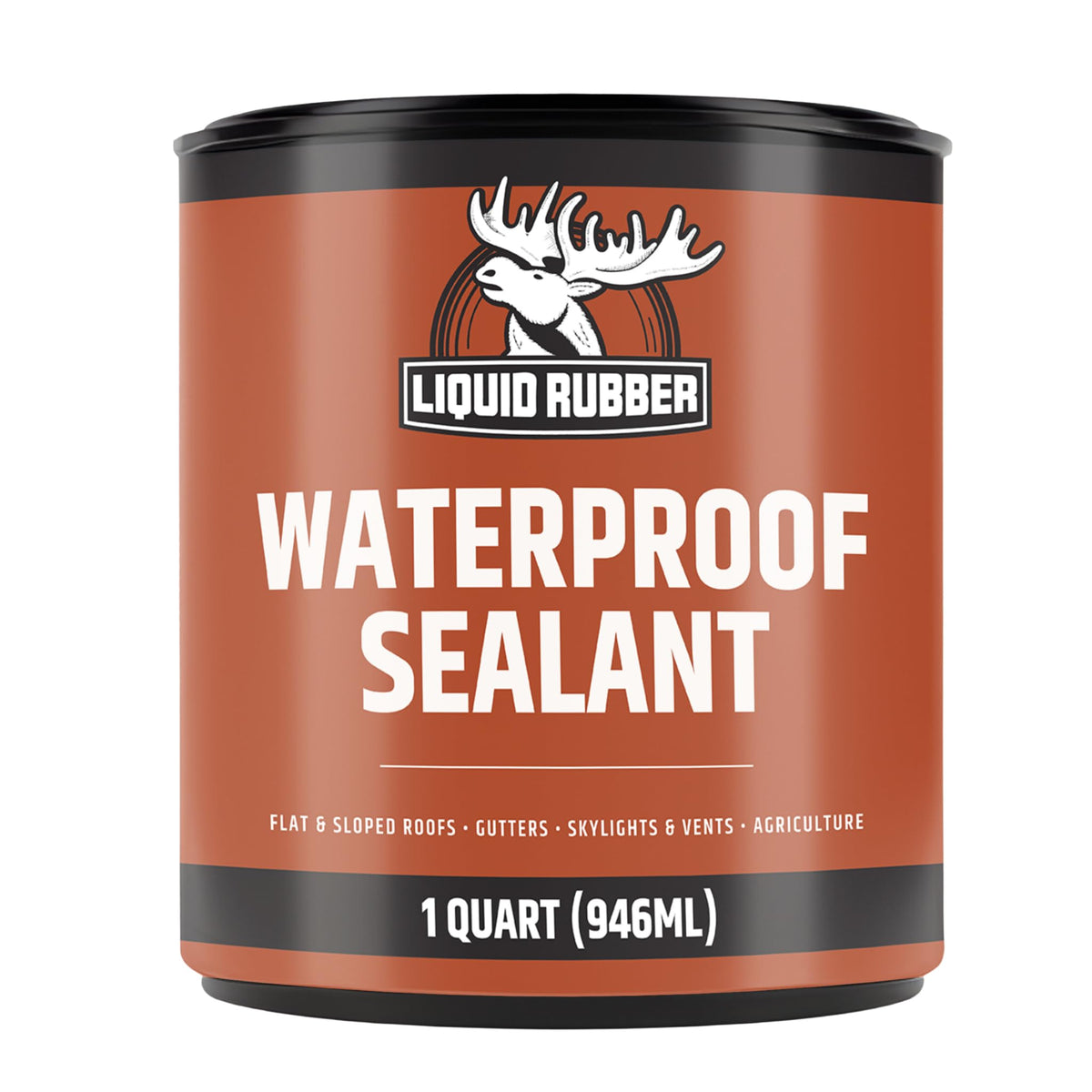 Liquid Rubber waterproof sealant quart bottle for DIY roof repairs and foundation sealing.