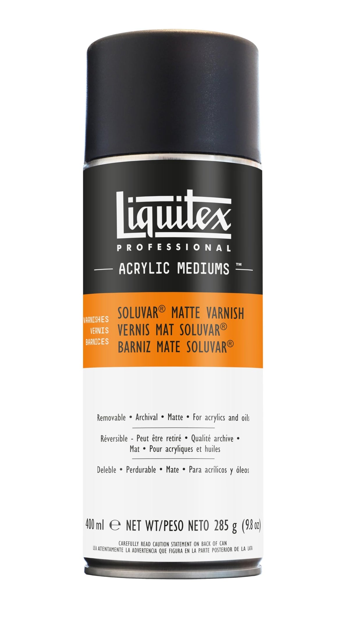 Liquitex Soluvar Matte Varnish aerosol can for final varnish on dry paintings