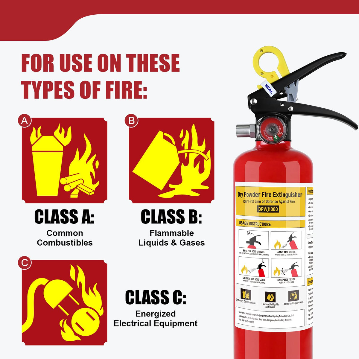 Lirches ABC extinguisher compact storage for easy home or vehicle access.