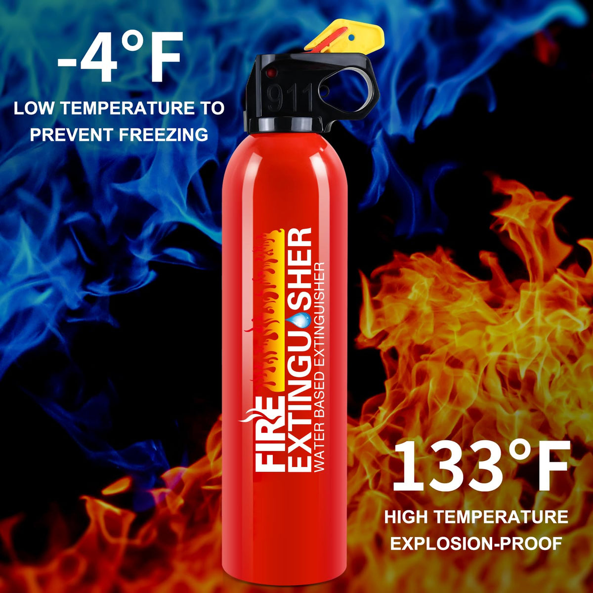 Lirches extinguisher demonstrates accurate spray distance for effective use.
