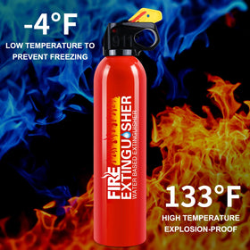 Lirches extinguisher demonstrates accurate spray distance for effective use.