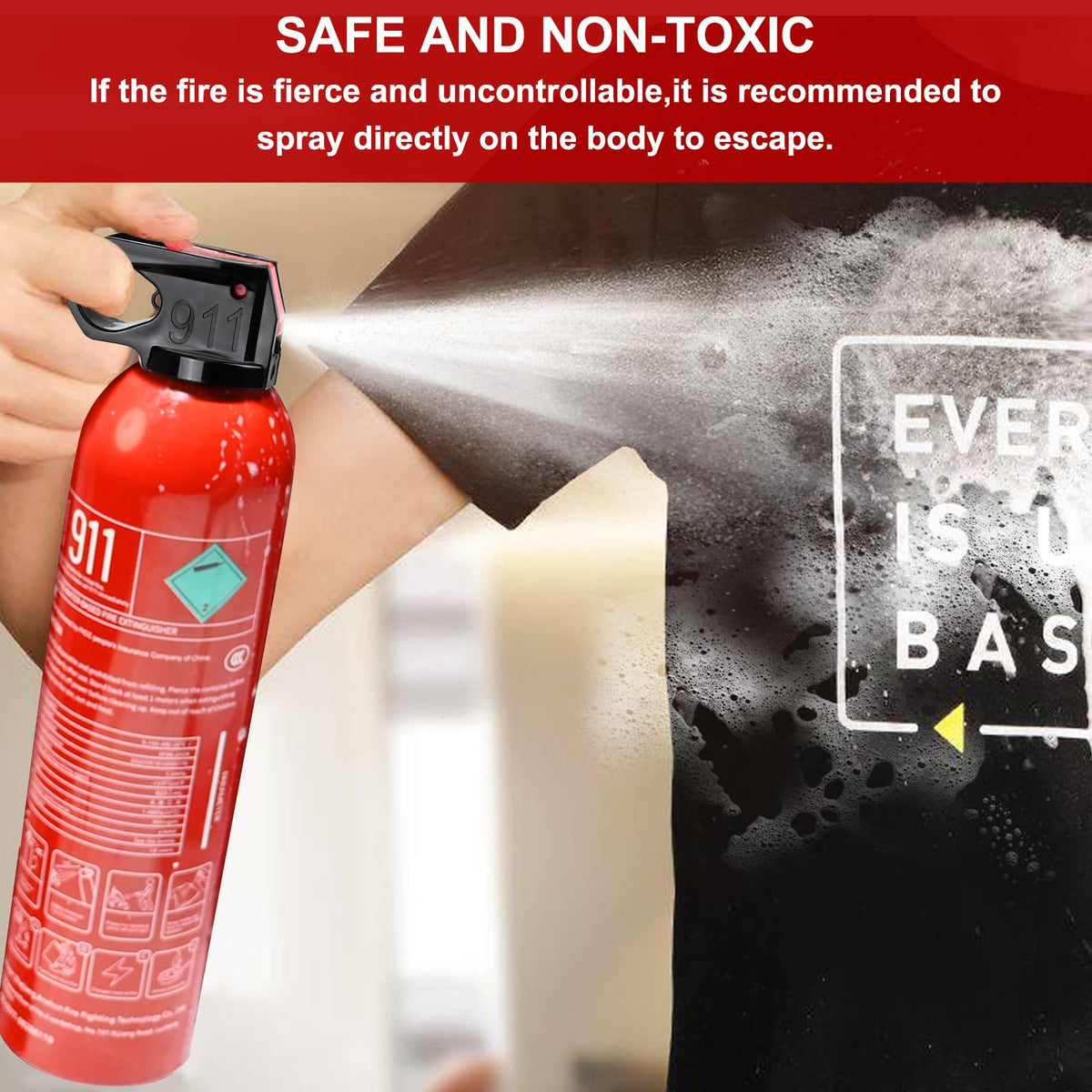 Warranty badge and service support information for Lirches extinguisher.