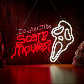 LIRUJUN Do You Like Scary Movies neon sign lit on wall for cinematic ambience
