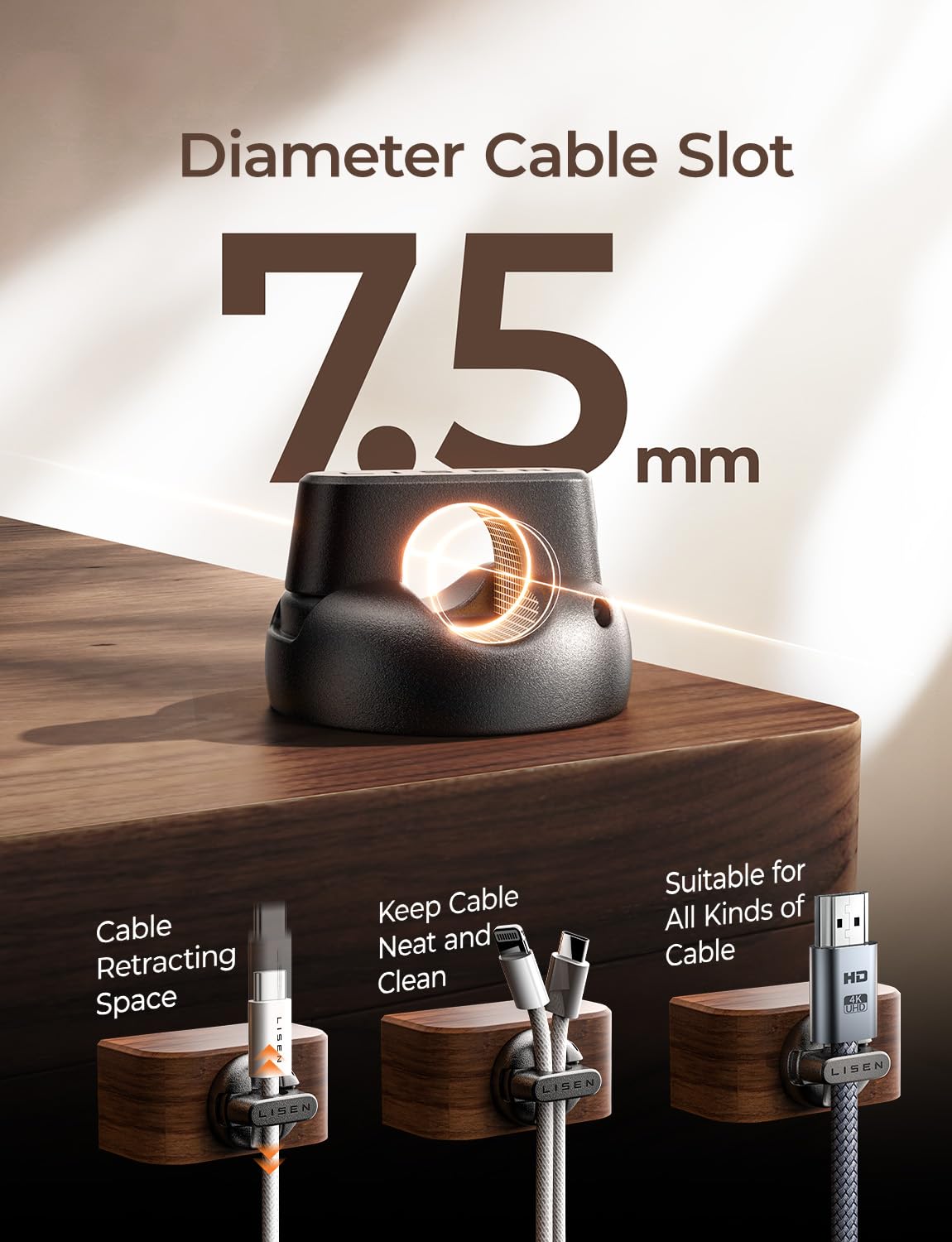 LISEN clip adheres to wood, glass, and ceramic surfaces securely